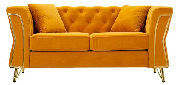 Divano due posti ocra con gambe dorate Rivestimento in Velluto Trapuntato Dimensioni 162x73xh 86 cm colore giallo senape