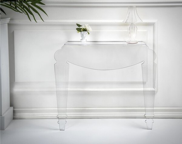 Consolle da Terra ispirata veneziane di inizio 700 FOYER Dimensioni 84x25x h 76 cm Spessore 10 mm PORTATA Max 10 KG colore Trasparente