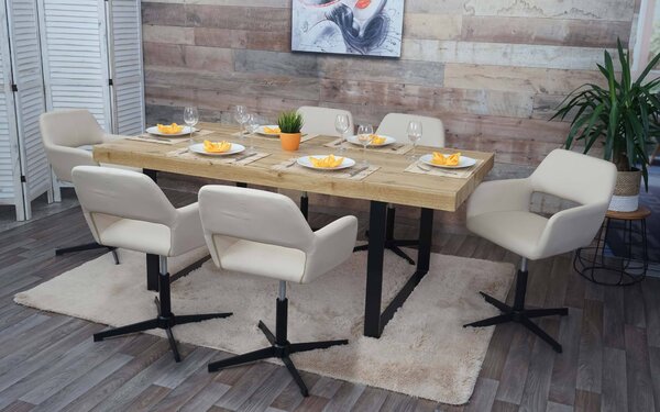 Set di 6 sedie da pranzo HWC-A50 IV, sedia da cucina, meccanismo girevole retrò regolabile in altezza ~ Pelle finta crema, base nera