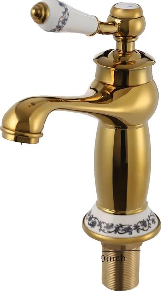 Miscelatore per lavabo, struttura in ottone, design ergonomico, finitura dorata
