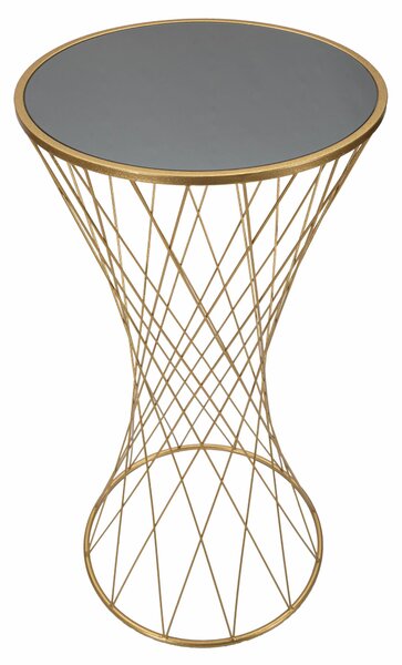 Tavolinetto rotondo in metallo dorato, piano in vetro temperato TOWER dimensioni � 50x h100 cm linee geometriche piano a specchio
