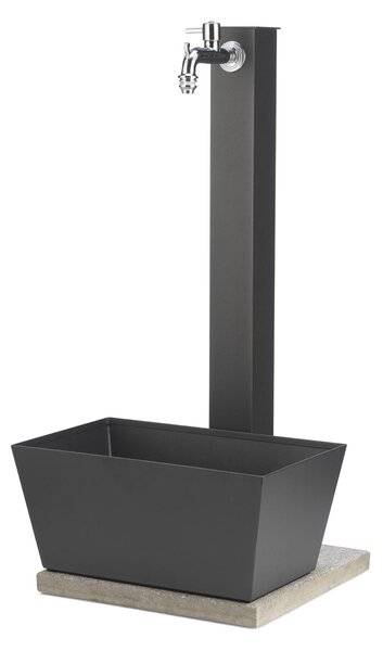 Fontana da Giardino con Rubinetto E vasca Rettangolare Dimensioni 40x40x h 91 - peso 14.3 kg con tubo rubinetto, Colore Antracite
