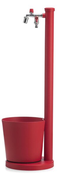 Fontana da Giardino con Rubinetto e vasca Rotonda Dimensioni 30x30x h 88,5 cm - peso 6,5kg con tubo rubinetto, Colore Rosso