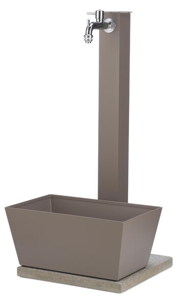 Fontana da Giardino con Rubinetto E vasca Rettangolare Dimensioni 40x40x h 91 - peso 14.3 kg con tubo rubinetto, Colore Tortora