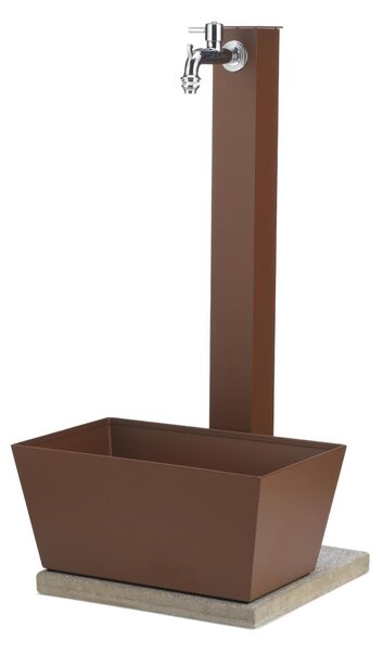 Fontana da Giardino con Rubinetto E vasca Rettangolare Dimensioni 40x40x h 91 - peso 14.3 kg con tubo rubinetto, Colore Ruggine
