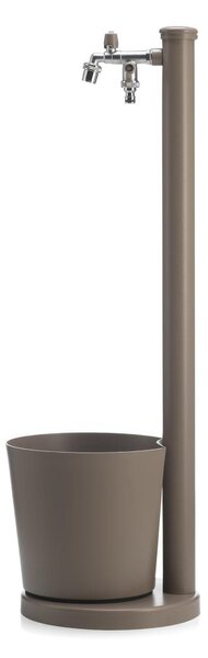 Fontana da Giardino con Rubinetto e vasca Rotonda Dimensioni 30x30x h 88,5 cm - peso 6,5kg con tubo rubinetto, Colore Tortora