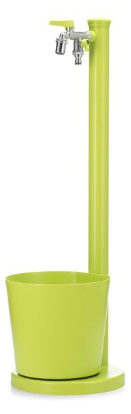 Fontana da Giardino con Rubinetto e vasca Rotonda Dimensioni 30x30x h 88,5 cm - peso 6,5kg con tubo rubinetto, Colore Verde