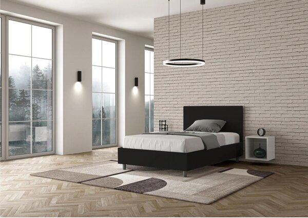 Letto una piazza e Mezza con Contenitore Imbottito ADELE Dimensioni 120x190 cm testata liscia rivestita in similpelle Colore Nero