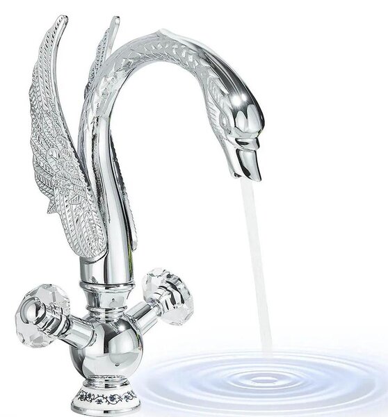 Rubinetto per lavabo - Rubinetto da bagno - A due manopole - Acqua calda e fredda - Cartuccia in Vetroceramica - Manopole in cristallo - Montaggio a incasso su piano - Cromo