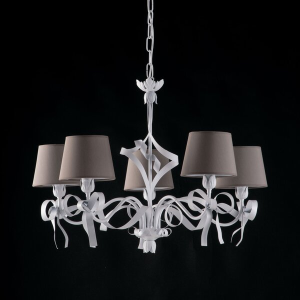 Bonetti Illumina Lampadario moderno in metallo con decorazione shabby 5 luci paralumi in pvc Lucy Metallo Bianco E14 40W 5 Lampadine