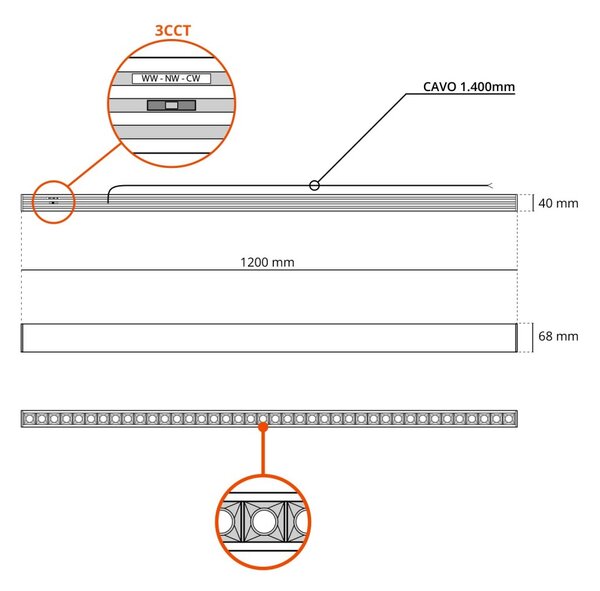 Plafoniera LED 40W 120cm, UGR16 CCT PHILIPS Certadrive - Bianca o nera Colore Bianco Variabile CCT, Colore del corpo Bianco