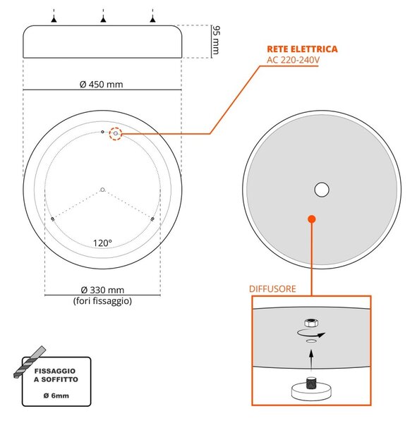 Plafoniera LED Rotonda 36W CCT, Ø450mm, Marrone Colore Bianco Variabile CCT