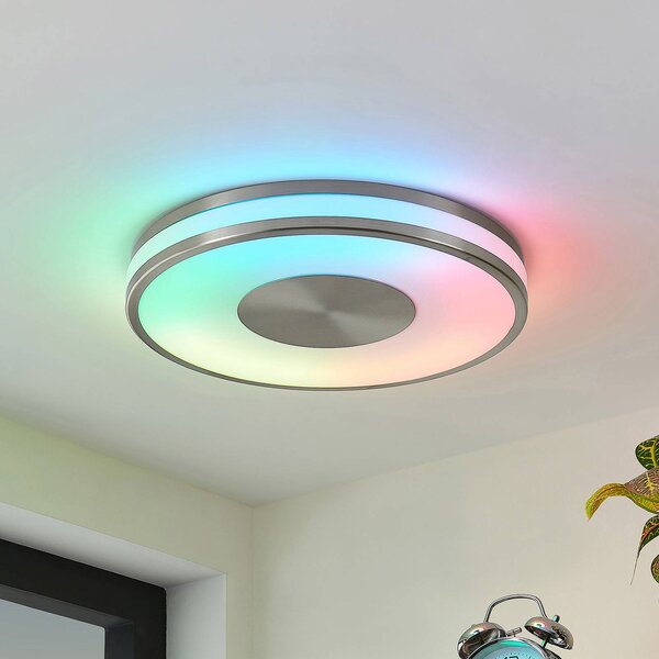 Plafoniera a LED Fjella Lindby, dimmerabile, Alluminio / Grigio / Zincato, Soggiorno / Sala da pranzo, Metallo, Moderno, Plafoniera LED