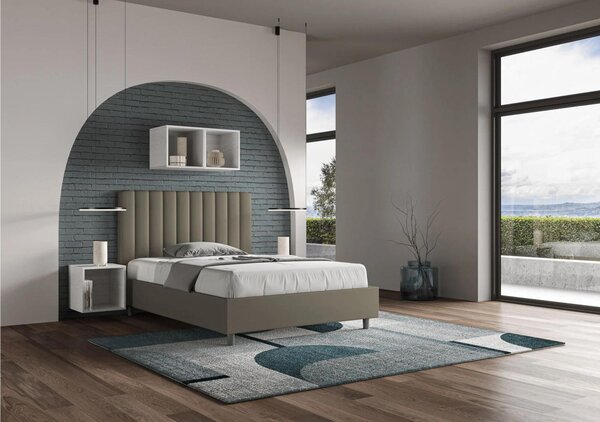 Letto Matrimoniale alla Francese AGUEDA In Similpelle Dimensioni 140x210 cm giroletto imbottito effetto trapuntato colore Cappuccino