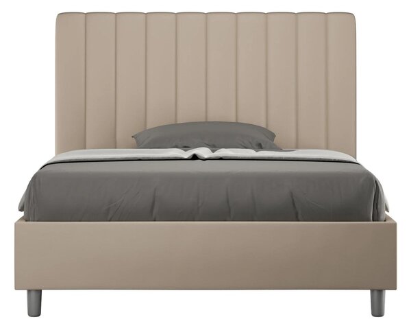 Letto Matrimoniale alla Francese AGUEDA In Similpelle Dimensioni 140x210 cm giroletto imbottito effetto trapuntato colore Tortora