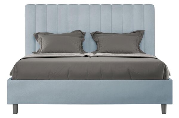Letto Matrimoniale alla Francese con Contenitore AGUEDA In Microfibra Dimensioni 140x200 cm giroletto imbottito effetto trapuntato Azzurro