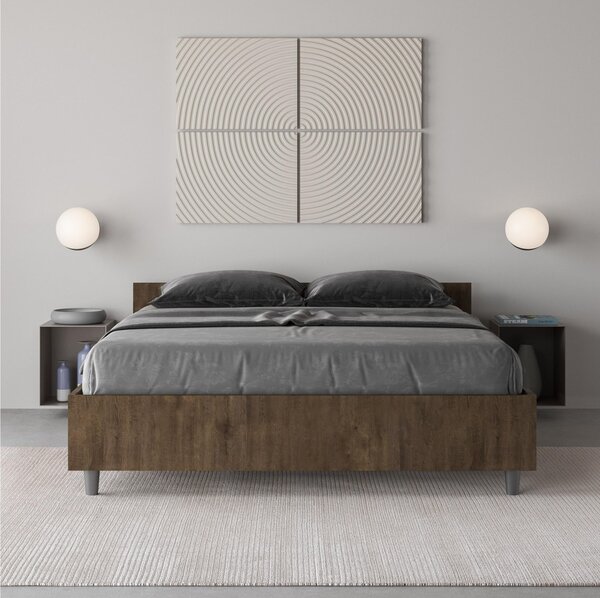 Letto Matrimoniale alla Francese Testata Bassa, Modello NUAMO Dimensioni 140x190 cm Stile Minimal Testata Bassa Colore Noce