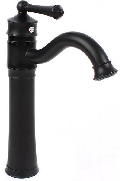 Rubinetto per lavabo - Miscelatore monocomando - Orientabile a 360° - Montaggio a colonna - Ottone - Cartuccia in Vetroceramica - Bocca alta 20 cm - Nero