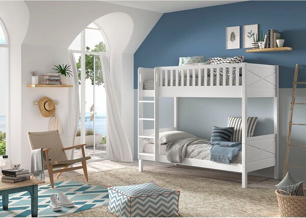 Letto a castello in pino bianco con spazio contenitivo 90x200 cm SCOTT - Vipack