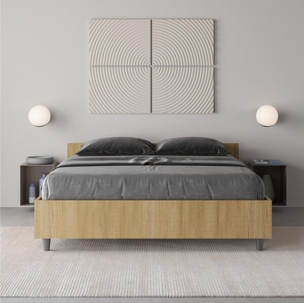 Letto Matrimoniale alla Francese Testata bassa Modello NUAMO Dimensioni 140x190 cm Stile Minimal Testata Bassa Colore Quercia