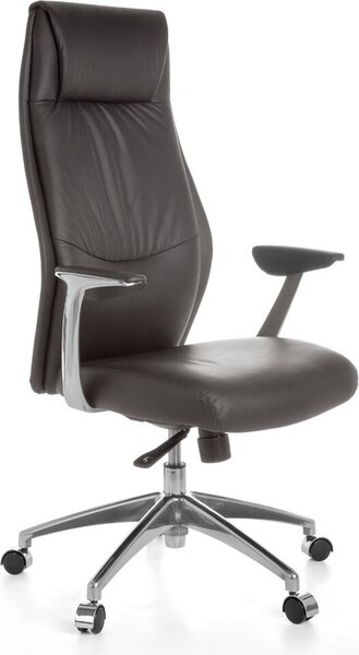 Sedia da ufficio in vera pelle marrone Sedia da scrivania X-XL 120 kg Meccanismo sincronizzato Poltrona direzionale Poggiatesta alto