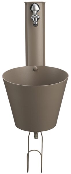 Fontana da Parete Giardino con Due Rubinetti e Secchio Removibile Dimensioni 23x26,6xh 49cm - peso 2,8kg con tubo rubinetto, Garantita contro la ruggine Colore Tortora
