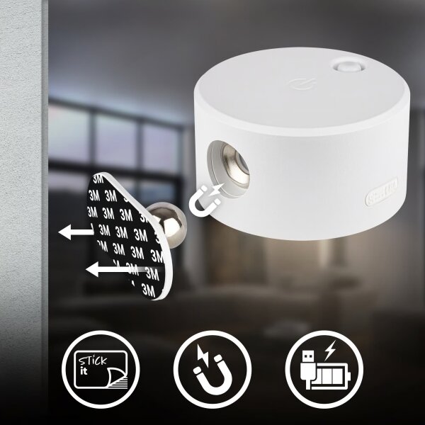 Briloner 3896016 - Lampada da parete LED ricaricabile e dimmerabile TARI, 1,6W/5V, 1500 mAh, bianco