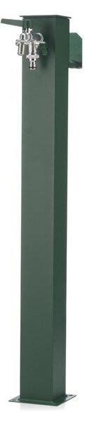Fontana da Giardino In Alluminio Base rettangolare Doppio Rubinetto Dimensioni 15x11x h 89 cm - peso 4,4 kg con tubo rubinetto, Colore Verde
