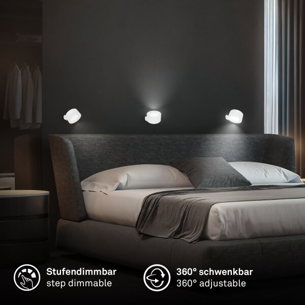 Briloner 3896016 - Lampada da parete LED ricaricabile e dimmerabile TARI, 1,6W/5V, 1500 mAh, bianco