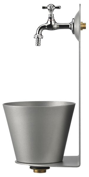 Fontana da Parete Giardino con Rubinetto e Secchio Removibile Dimensioni 23x25xh 50cm - peso 6,7kg con tubo rubinetto, Garantita contro la ruggine Colore Allumino