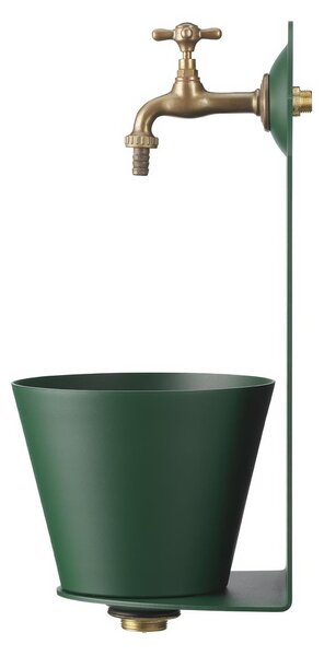 Fontana da Parete Giardino con Rubinetto e Secchio Removibile Dimensioni 23x25xh 50cm - peso 6,7kg con tubo rubinetto, Garantita contro la ruggine Colore Verde