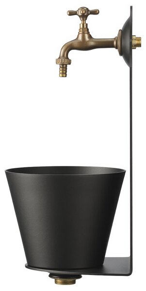Fontana da Parete Giardino con Rubinetto e Secchio Removibile Dimensioni 23x25xh 50cm - peso 6,7kg con tubo rubinetto, Garantita contro la ruggine Colore Antracite