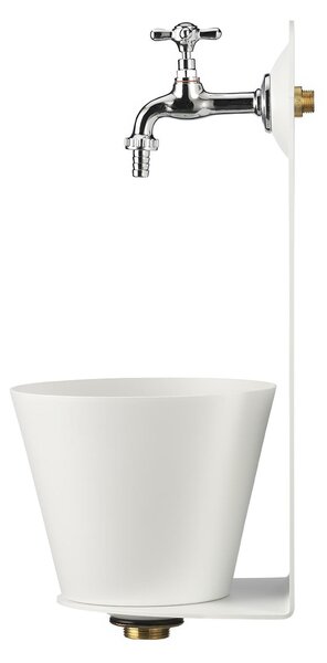 Fontana da Parete Giardino con Rubinetto e Secchio Removibile Dimensioni 23x25xh 50cm - peso 6,7kg con tubo rubinetto, Garantita contro la ruggine Colore Bianco