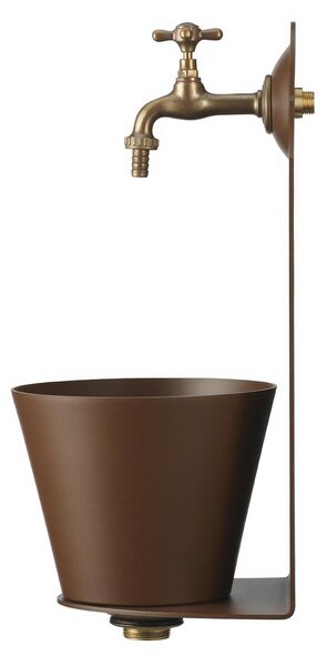 Fontana da Parete Giardino con Rubinetto e Secchio Removibile Dimensioni 23x25xh 50cm - peso 6,7kg con tubo rubinetto, Garantita contro la ruggine Colore Ruggine