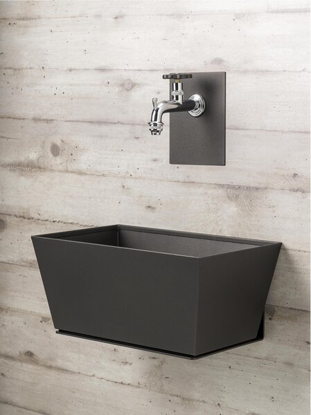Fontana da Parete Giardino con Rubinetto e Vasca Dimensioni 45x29xh 20cm - peso 8,5 kg capacit� vasca 28 Lt, con rubinetto, Garantita contro la ruggine Colore Antacite