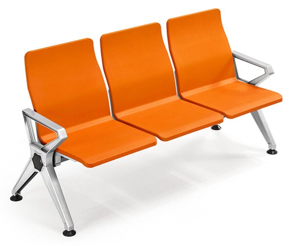 Panca per sale di attesa INDOOR 3 posti in acciaio grigio Dimensioni 175x68xh 88 cm Peso kg 38 in acciaio co sedili In Poliuretano Morbido colore Arancio