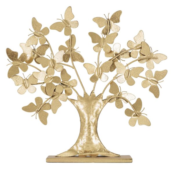 Scultura in metallo in metallo TREE GLAM WITH BUTTERFLY Dimensioni 31x8x30 cm - stile glamour! Dorato