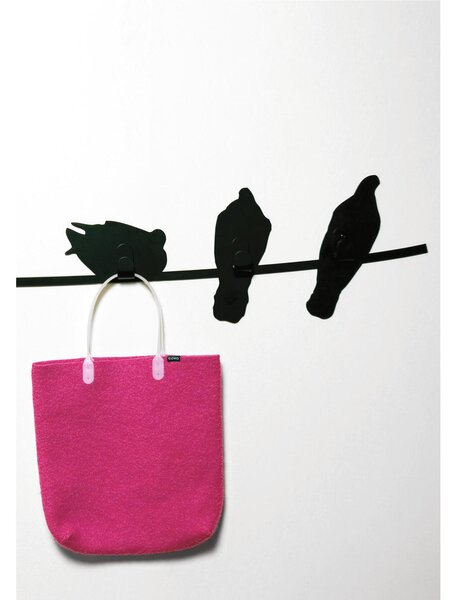 Attaccapanni o in Metallo BIRDS ON WIRE Dimensioni 123x2,5x h 13 cm in Metallo verniciato con polveri epossidiche colore JET BLACK RAL 9005