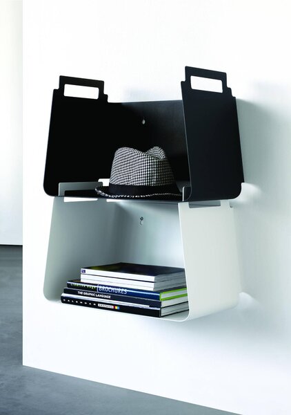Mensola-contenitore Covo di design, in metallo VASU Dimensioni 45x25x h 39 cm in Metallo verniciato con polveri epossidiche colore WHITE RAL 9010