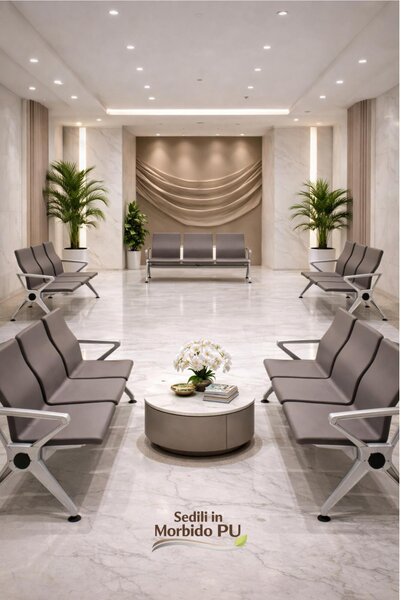 Panca per sale di attesa INDOOR 3 posti in acciaio grigio Dimensioni 175x68xh 88 cm Peso kg 38 in acciaio co sedili In Poliuretano Morbido colore Grigio
