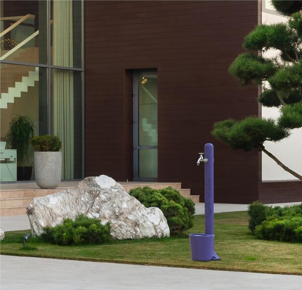 Fontana da Giardino In Resina con Rubinetto e Porta tubo E cestello H20, Dimensioni 20x18xh 90 cm - peso 2 kg con rubinetto, Garantita Colore Bianco