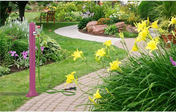 Fontana da Giardino In Resina con Rubinetto e Porta tubo a H20, Dimensioni 12,5x18xh 90 cm - peso 2 kg con rubinetto, Garantita Colore Bianco