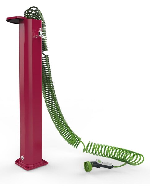 Fontana da Giardino In Alluminio GARDEN SURPRISE GS145 con Rubinetto Porta gomma , Tubo Flessibile , Tappo apribile Dimensioni 20x18xh 115 cm - peso 10 kg, Garantita Colore Rosso