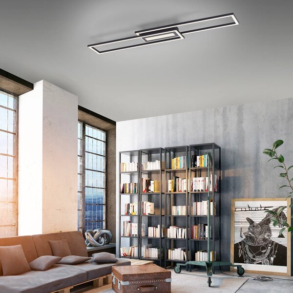 JUST LIGHT. GmbH Plafoniera a LED Asmin, dimmerabile, Nero, Soggiorno / Sala da pranzo, Alluminio, Moderno, Plafoniera LED