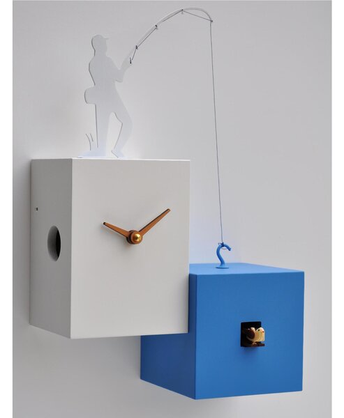 Orologio con cuc� da parete con pendolo Cassa in MDF PESCATORE Dimensioni 26x12x h 26 cm con Fotocellula Notturna colore Multicolor