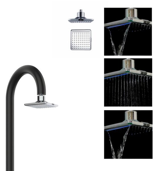 Doccia da Giardino esterno in Alluminio LUNA-ALU-D-NERA-LED Acqua Calda e Fredda Dimensioni 17x17x h 223 cm con Miscelatore e Doccino mobile acqua calda e Fredda da esterno Nero