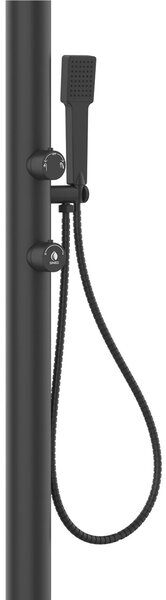 Doccia da Giardino esterno LUNA ALU D in Alluminio Doppio Attacco Dimensioni 26x37x h 223,9 cm con Miscelatore e Doccino mobile acqua calda e Fredda da esterno In Acciaio Inox 316 L NERO