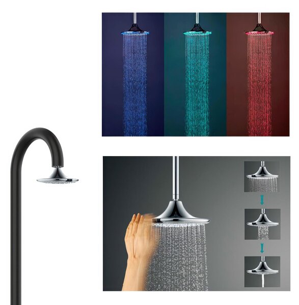 Doccia da Giardino esterno in Alluminio LUNA-ALU-D-NERA-SENSOR Acqua Calda e Fredda Dimensioni 17x17x h 223 cm con Miscelatore e Doccino mobile acqua calda e Fredda da esterno Nero