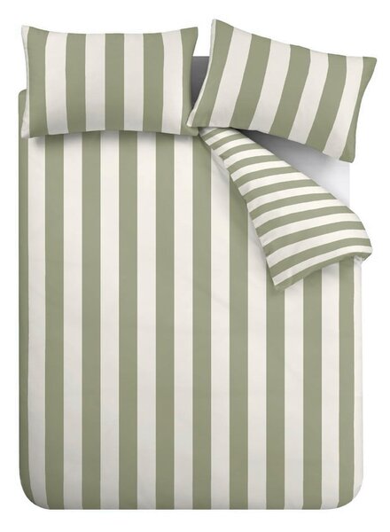 Biancheria da letto matrimoniale verde e crema 200x200 cm Cove Stripe - Catherine Lansfield