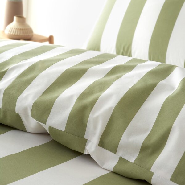 Biancheria da letto matrimoniale verde e crema 200x200 cm Cove Stripe - Catherine Lansfield